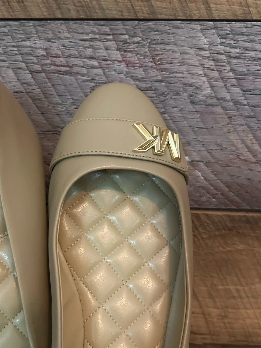 Michael Kors Tan Quilted Insole Ballet Flats with Gold MK Accent